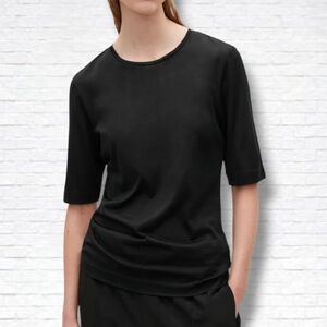COS Black Washable Silk Short Sleeve Tee Shirt Size S